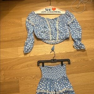 Blue Polka Dot Off-Shoulder Crop Top - Women